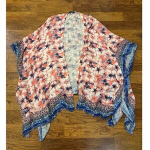 Saachi Tie Dye Floral Kimono Blue Pink One Size Boho Lightweight Sheer Cover Up
